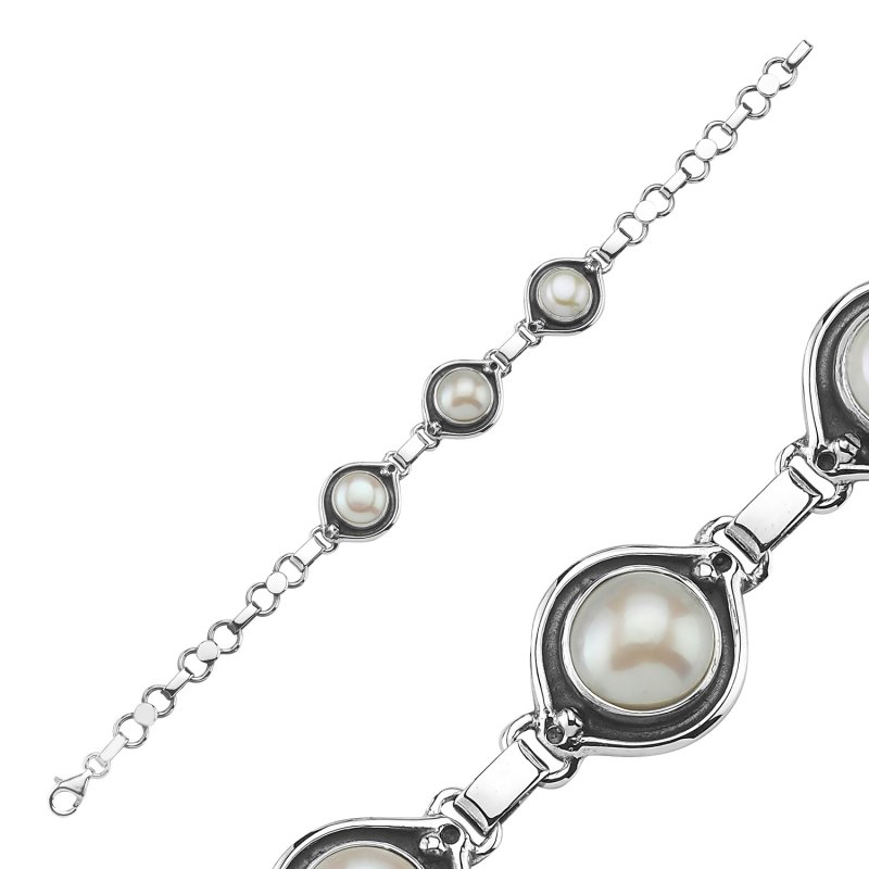 Genuine Cultured Pearl Sterling Silver Handmade Bracelet - B85599