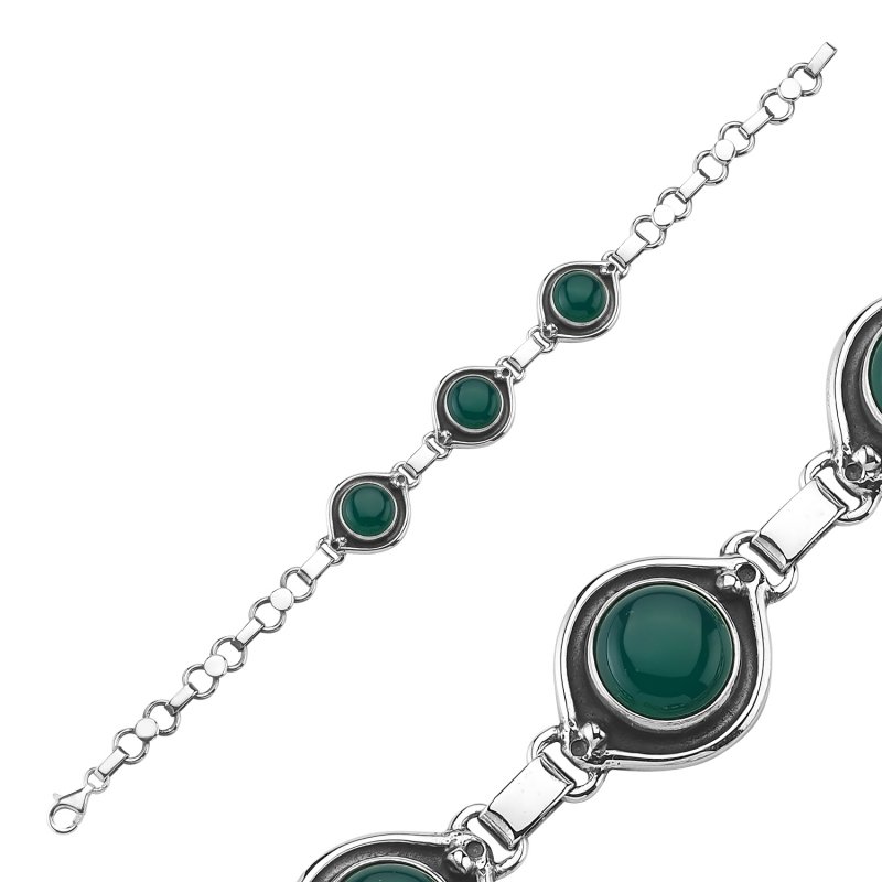 Green Agate Sterling Silver Handmade Bracelet - B85604