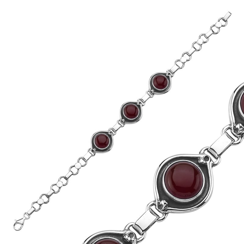 Red Agate Sterling Silver Handmade Bracelet - B85605