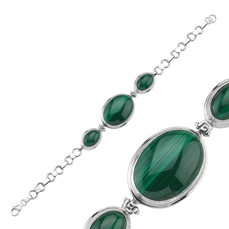 Malachite Sterling Silver Handmade Bracelet - B85612