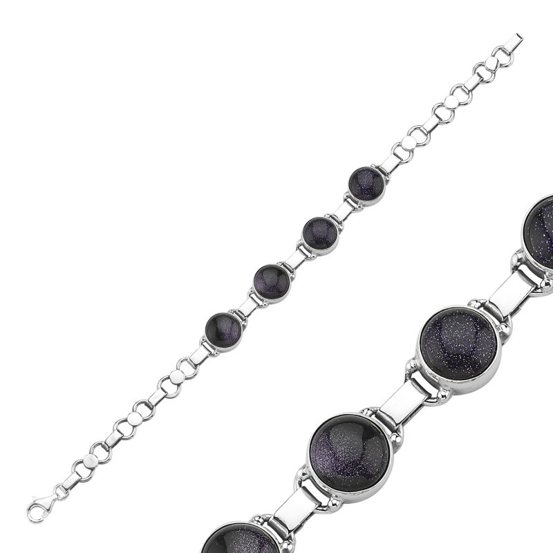 Blue Goldstone Sterling Silver Handmade Bracelet - B85615