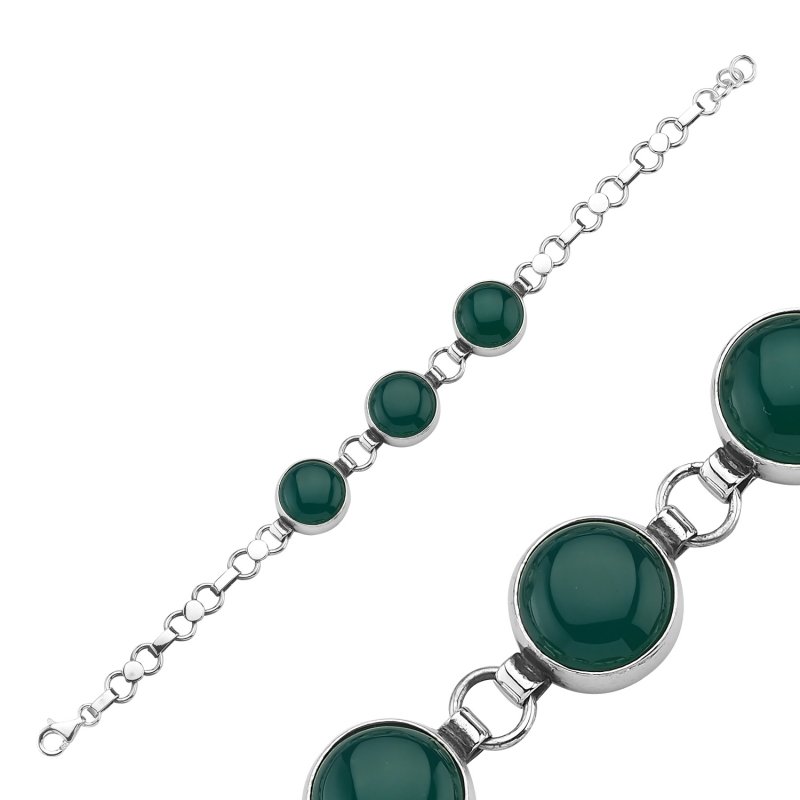 Green Agate Sterling Silver Handmade Bracelet - B85626