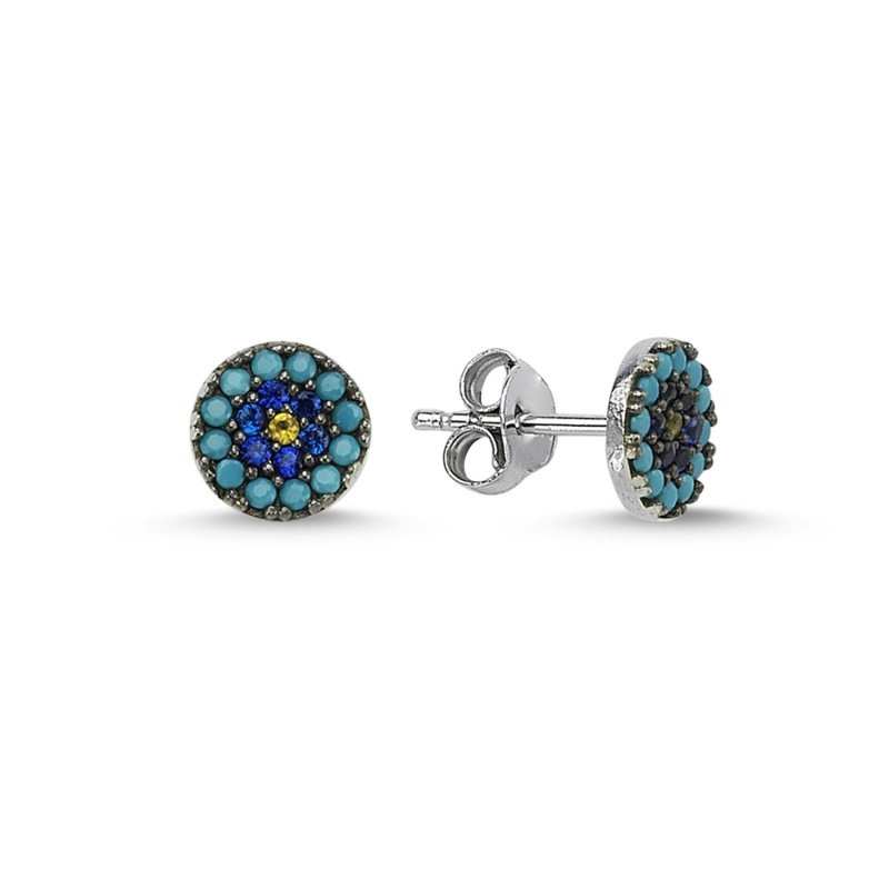 Round Evil Eye CZ Stud Earrings - E85644