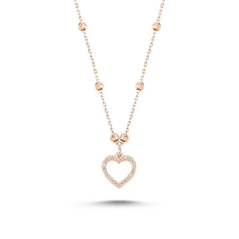Heart Diamond Cut Ball & CZ Necklace - N85686
