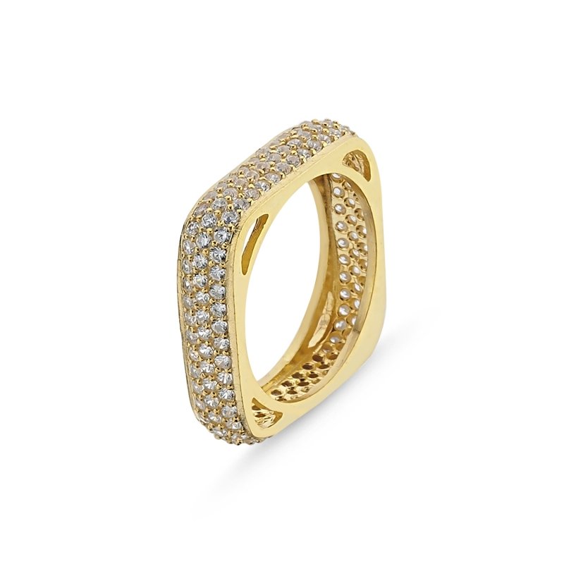 Gold Plated 3 Row CZ Square Eternity Ring - R85715