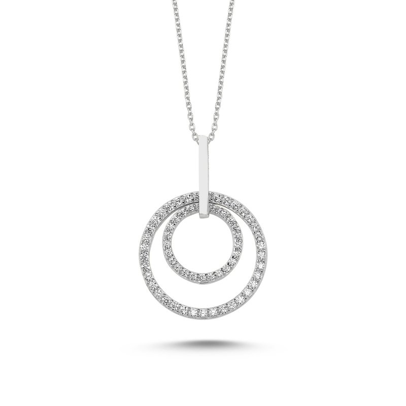 Movable Double Hoop Necklace with CZ - N85728