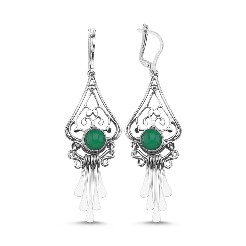 Green Agate Handmade Earrings - E85788