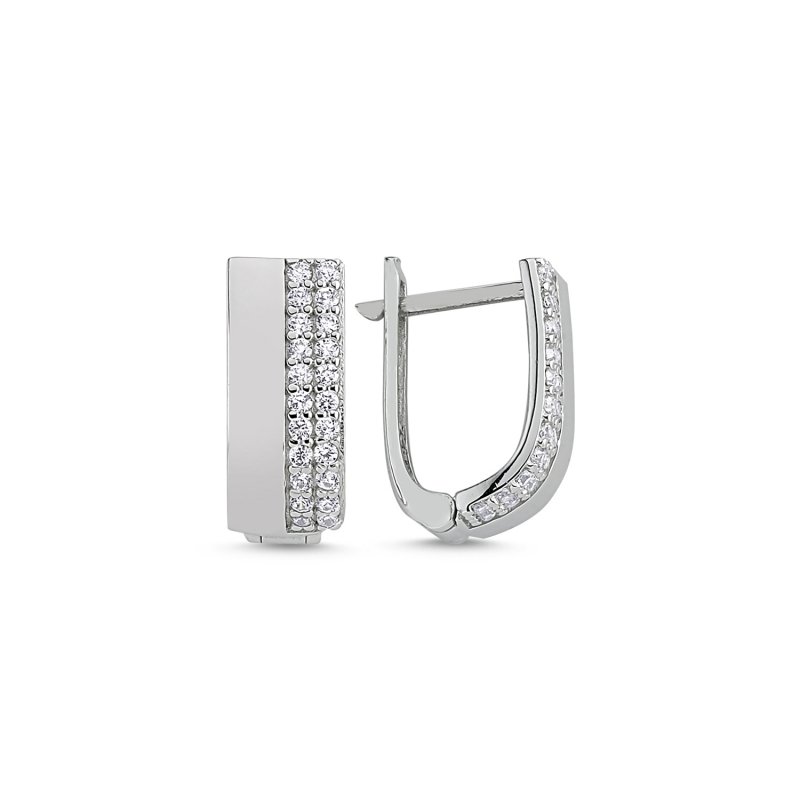 Double Row CZ Latch Back Earrings - E85878