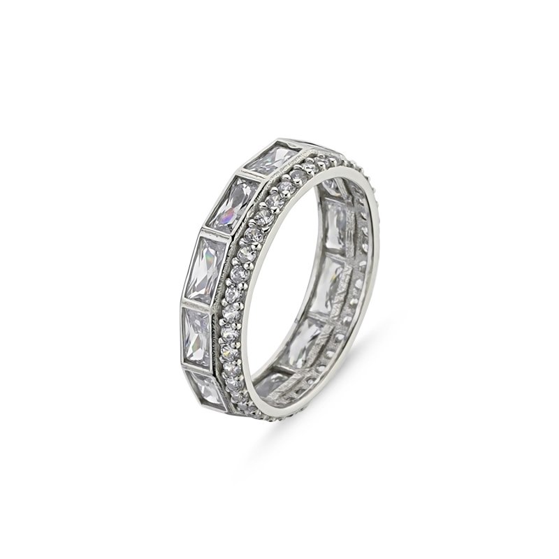 5mm Çift Sıra Baget & Yuvarlak Zirkon Taşlı Tamtur Yüzük - R85892