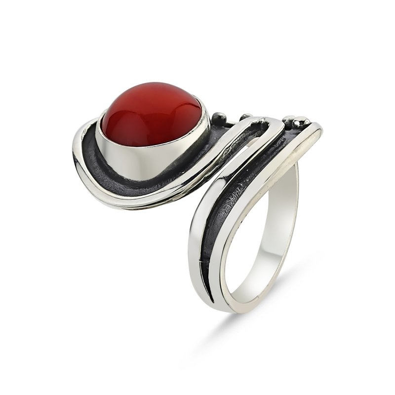 Red Agate Handmade Ring - R85941