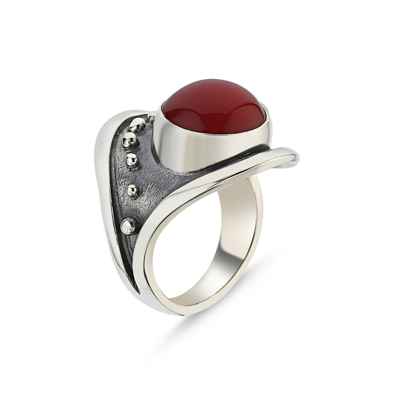Red Agate Handmade Ring - R85989