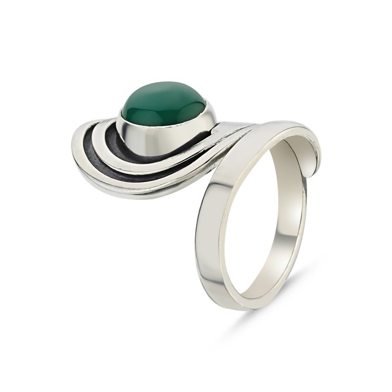 Green Agate Handmade Adjustable Size Ring - R86003