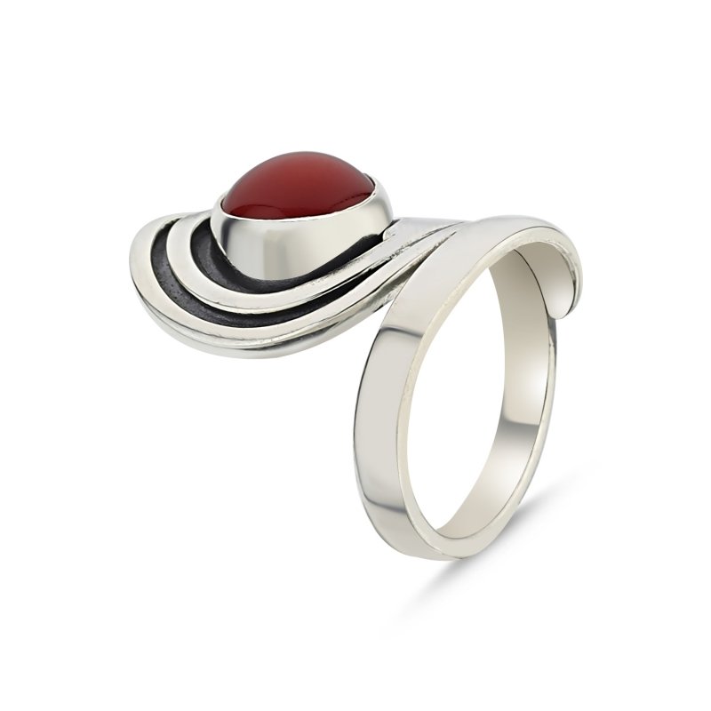 Red Agate Handmade Adjustable Size Ring - R86004