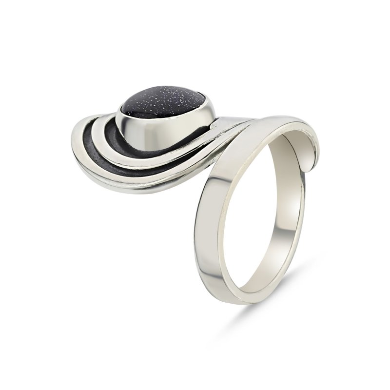 Blue Goldstone Handmade Adjustable Size Ring - R86011