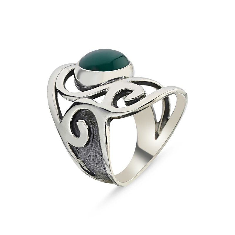 Green Agate Handmade Ring - R86046