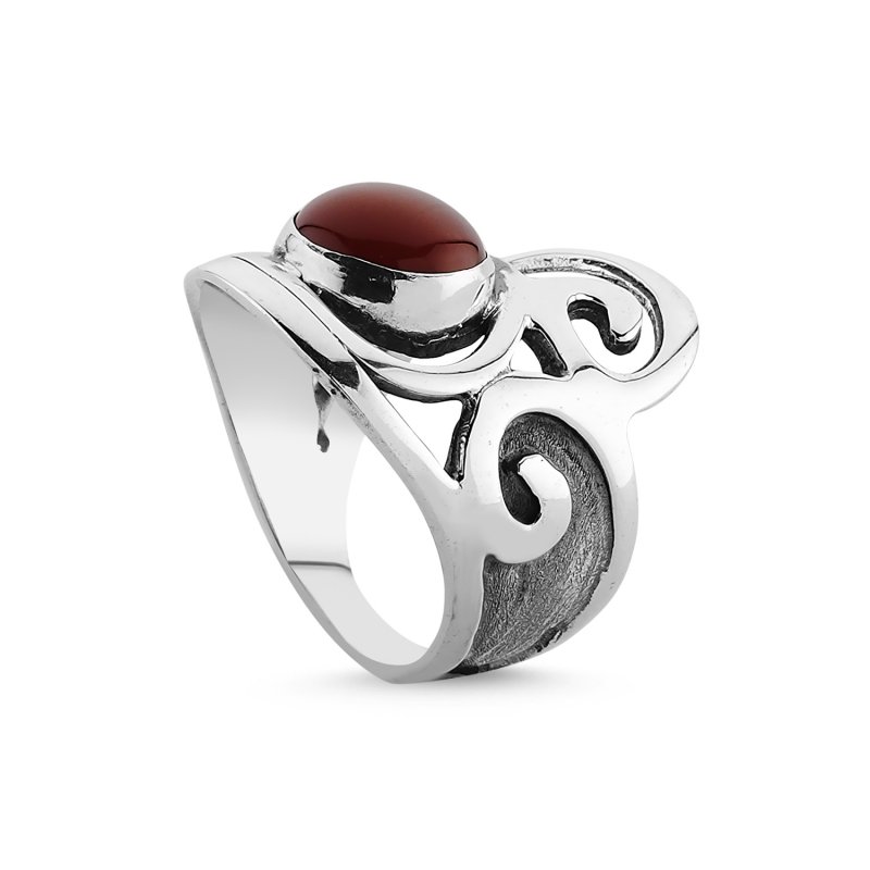 Red Agate Handmade Ring - R86047