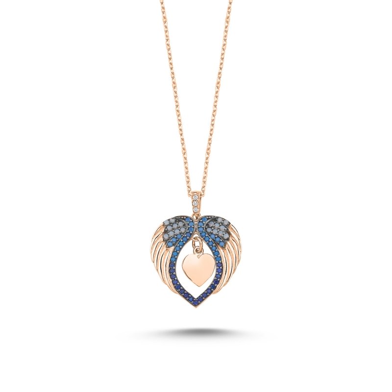 Heart & Wings Shades Of Blue CZ Necklace - N86178