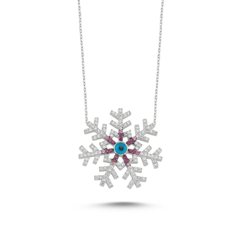 CZ Snowflake Necklace With Evil Eye - N86181