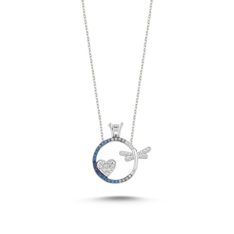 Shades of Blue CZ Solitaire Ring Necklace With Heart & Dragonfly - N86190