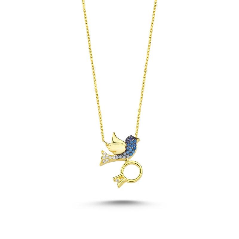 Shades of Blue CZ Bird & Solitaire Ring Necklace - N86193