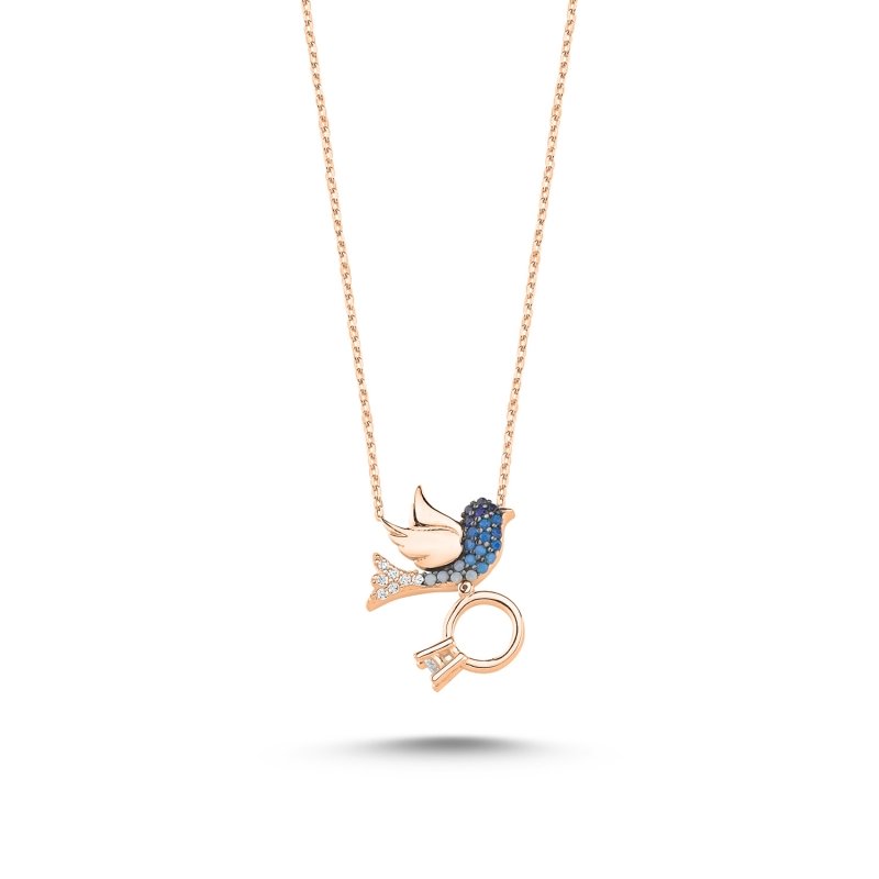 Shades of Blue CZ Bird & Solitaire Ring Necklace - N86193