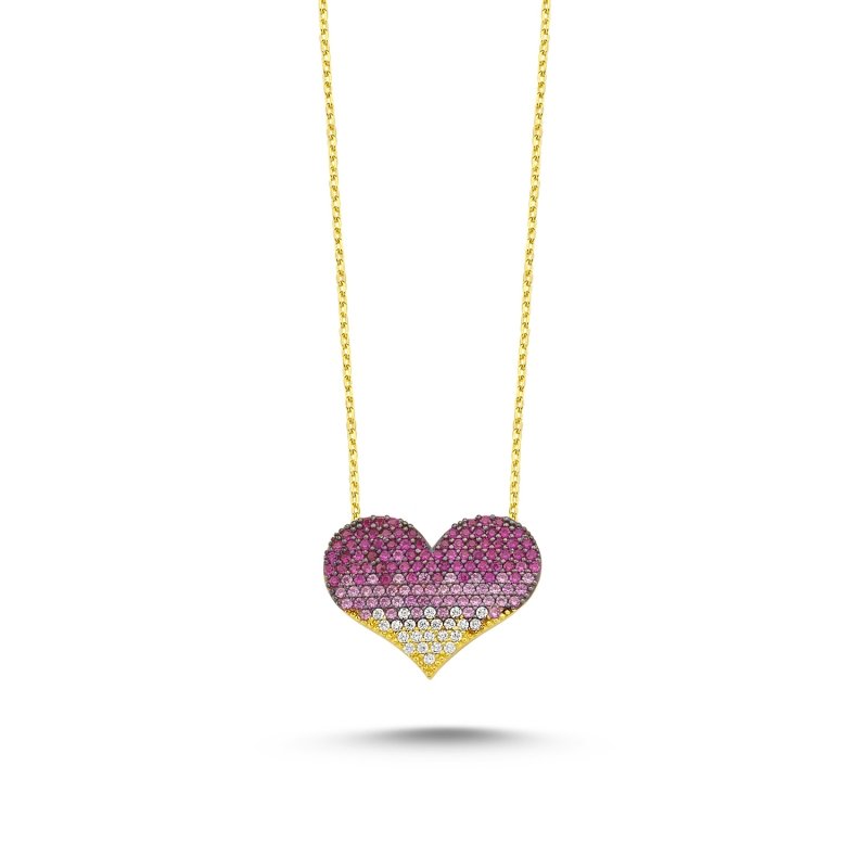 Shades of Pink CZ Heart Necklace - N86194