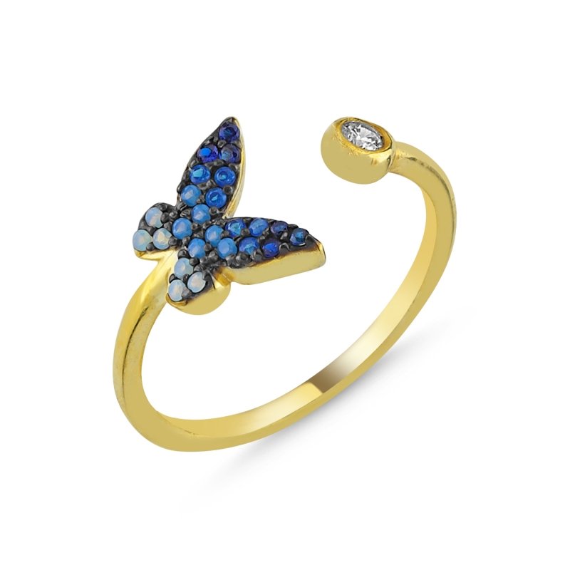 Shades of Blue CZ Butterfly Adjustable Size Ring - R86221
