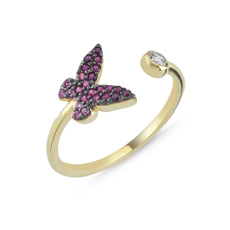 Shades of Pink CZ Butterfly Adjustable Size Ring - R86222