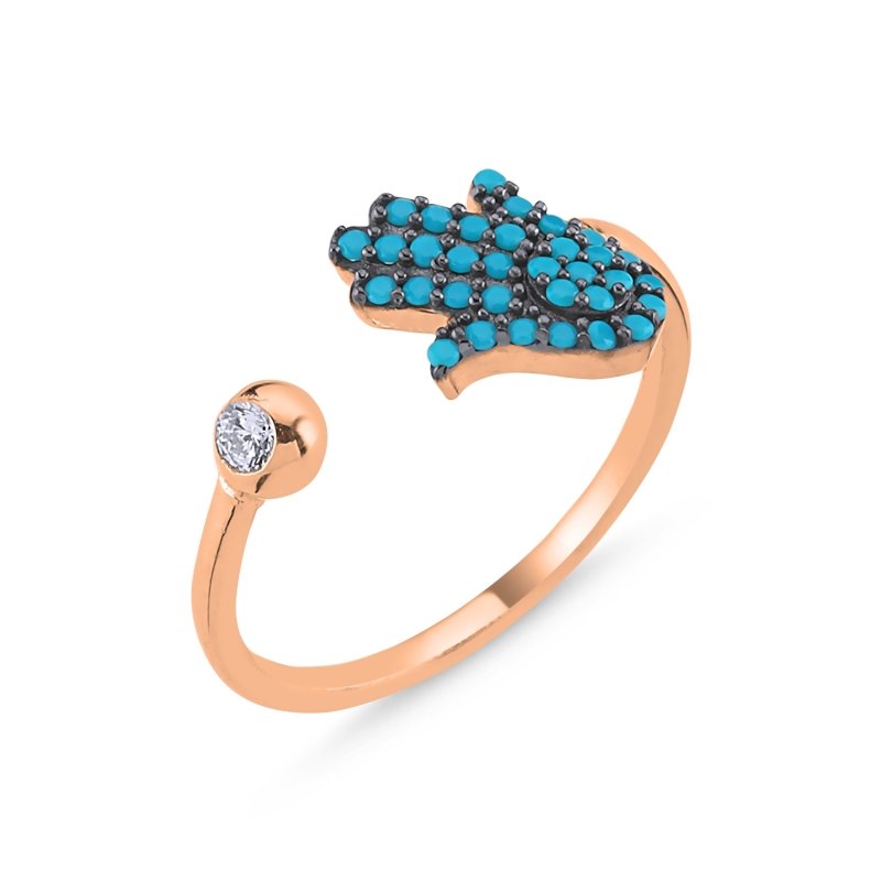 Hamsa Turquoise CZ Adjustable Size Ring - R86239