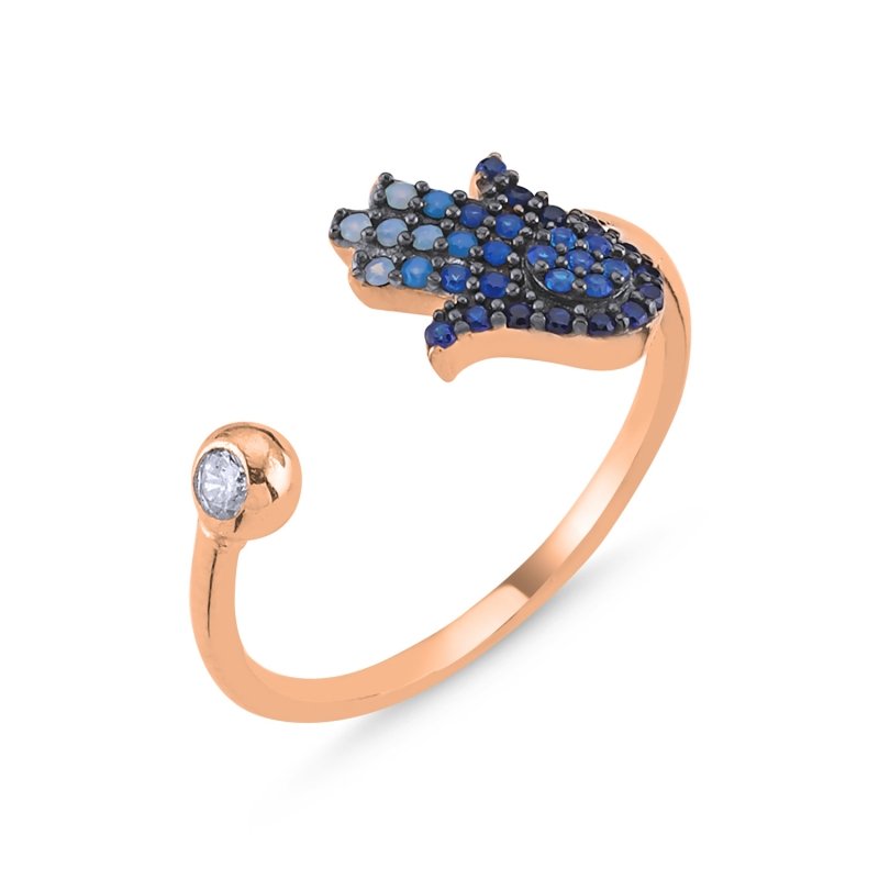 Shades of Blue CZ Hamsa Adjustable Size Ring - R86240