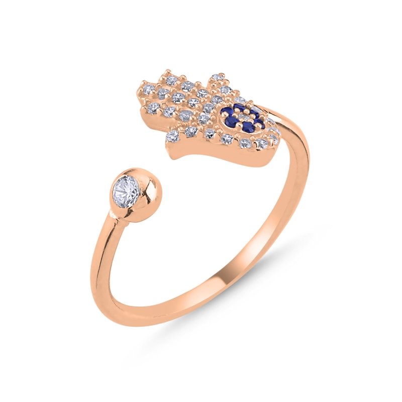 Hamsa Evil Eye CZ Adjustable Size Ring - R86242