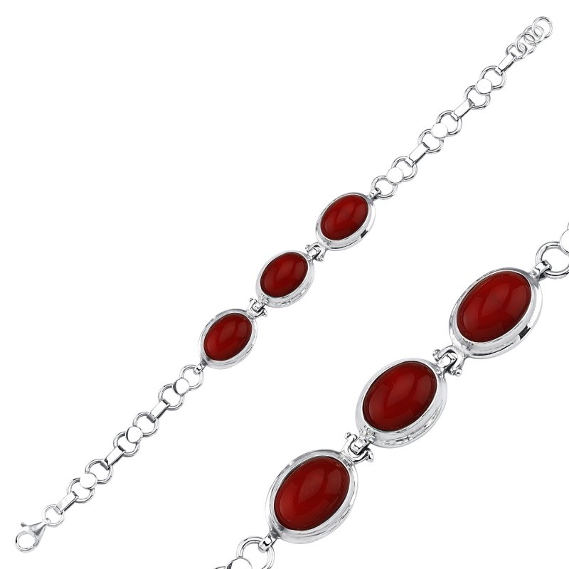 Red Agate Sterling Silver Handmade Bracelet - B86360
