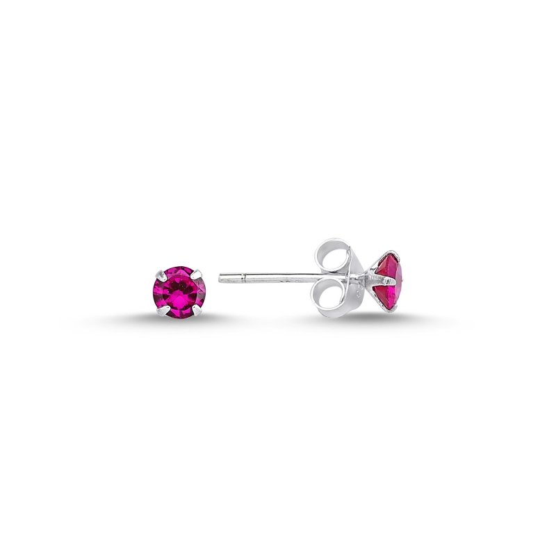 4mm Round Solitaire Ruby CZ Stud Earrings - E86371