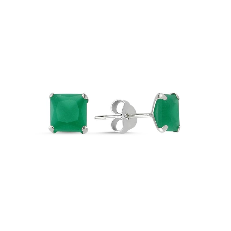 6mm Square Solitaire Opaque Emerald CZ Stud Earrings - E86380