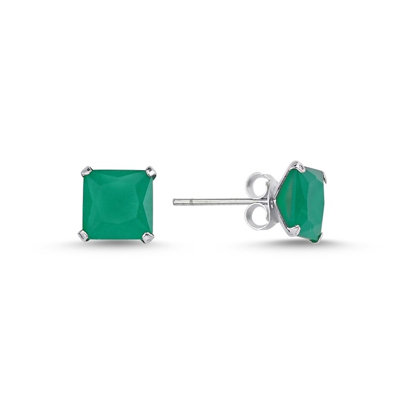 7mm Square Solitaire Opaque Emerald CZ Stud Earrings - E86382