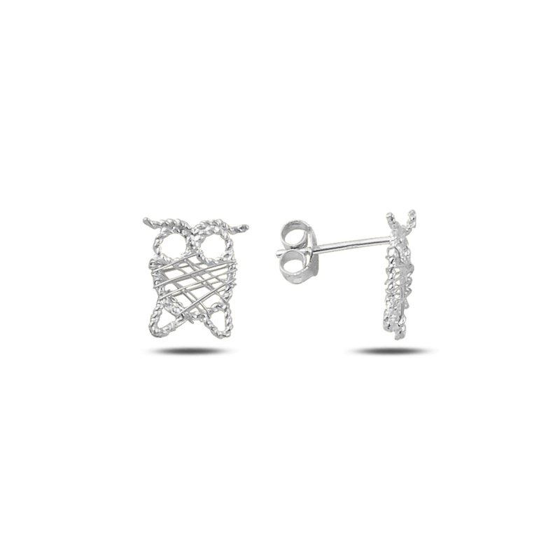 Braided Wire Nest Owl Stud Earrings - E86525