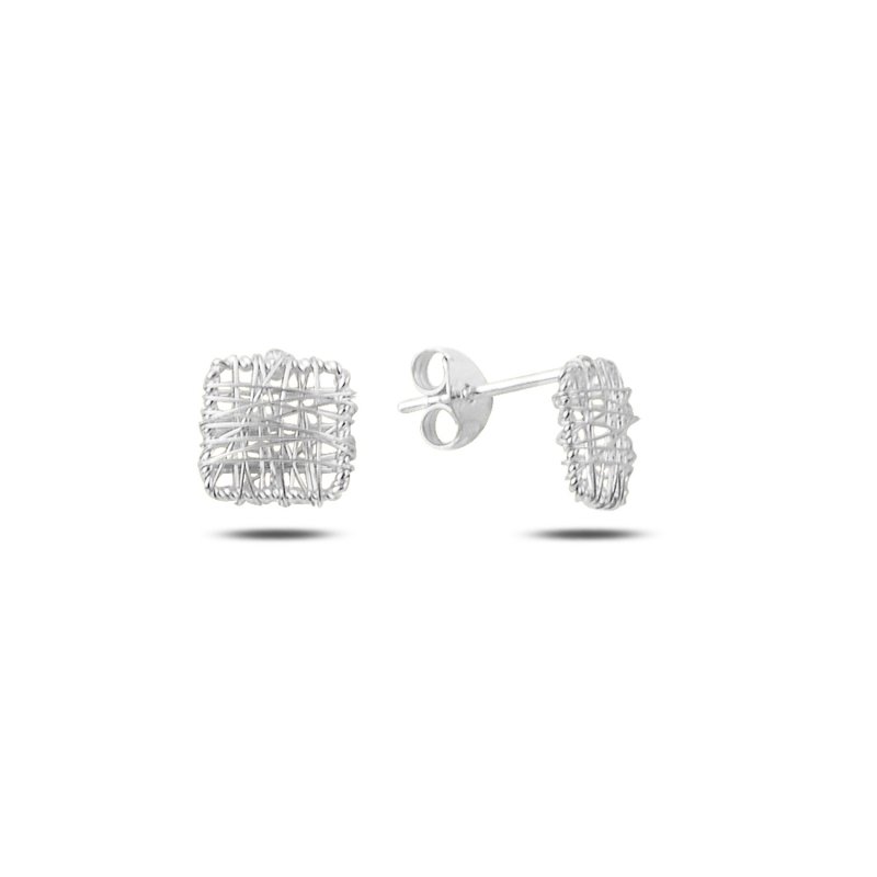 Square Braided Wire Nest Stud Earrings - E86533