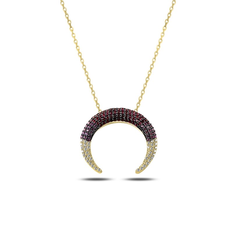Shades of Pink CZ Double Horn Necklace - N86557