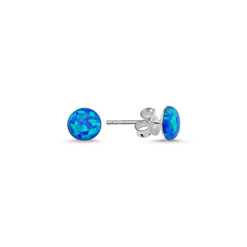 6mm Round Blue Opal Stud Earrings - E86678