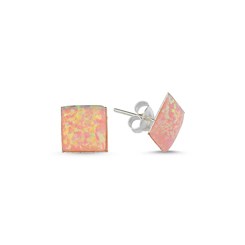 8.5mm Square Pink Opal Stud Earrings - E86685