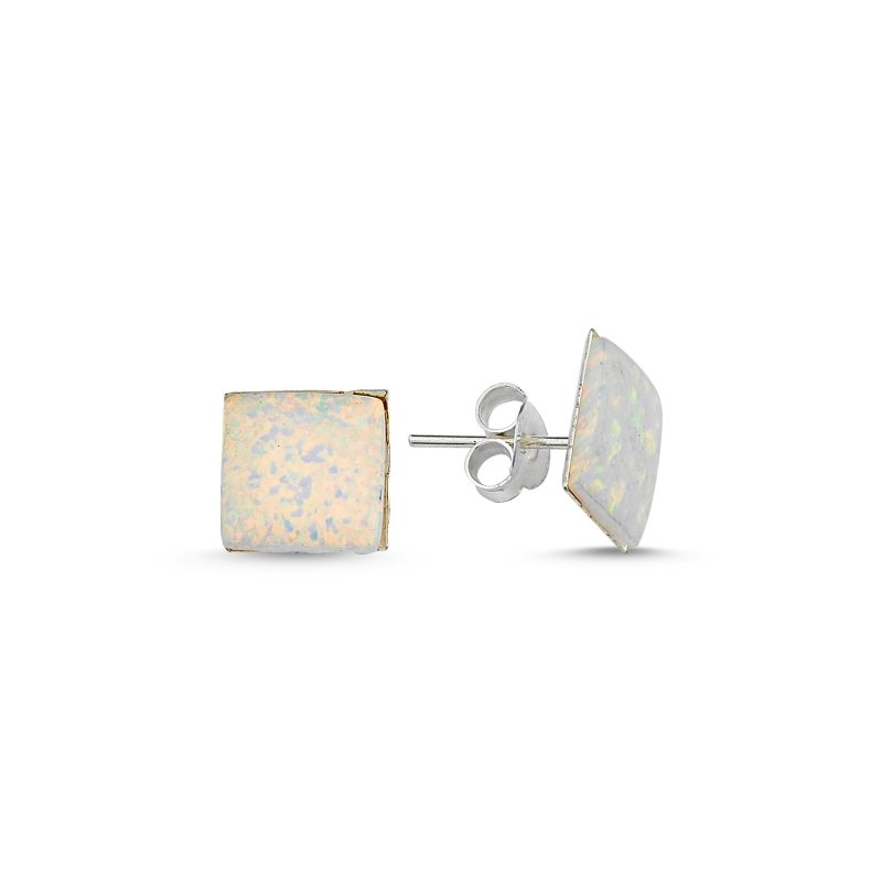 8.5mm Square White Opal Stud Earrings - E86686