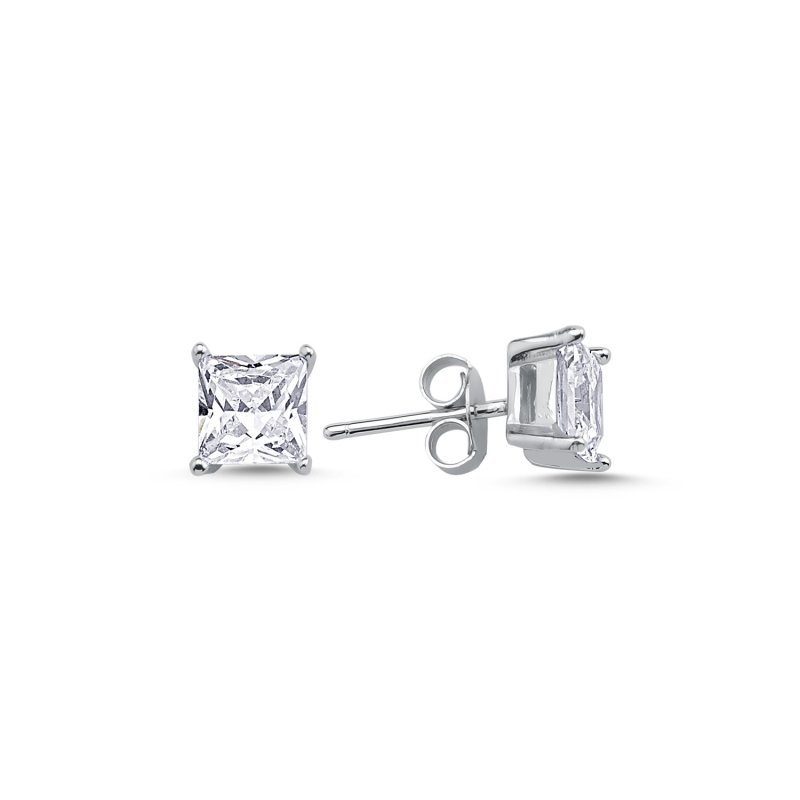 6mm Square CZ Solitaire Stud Earrings - E86699