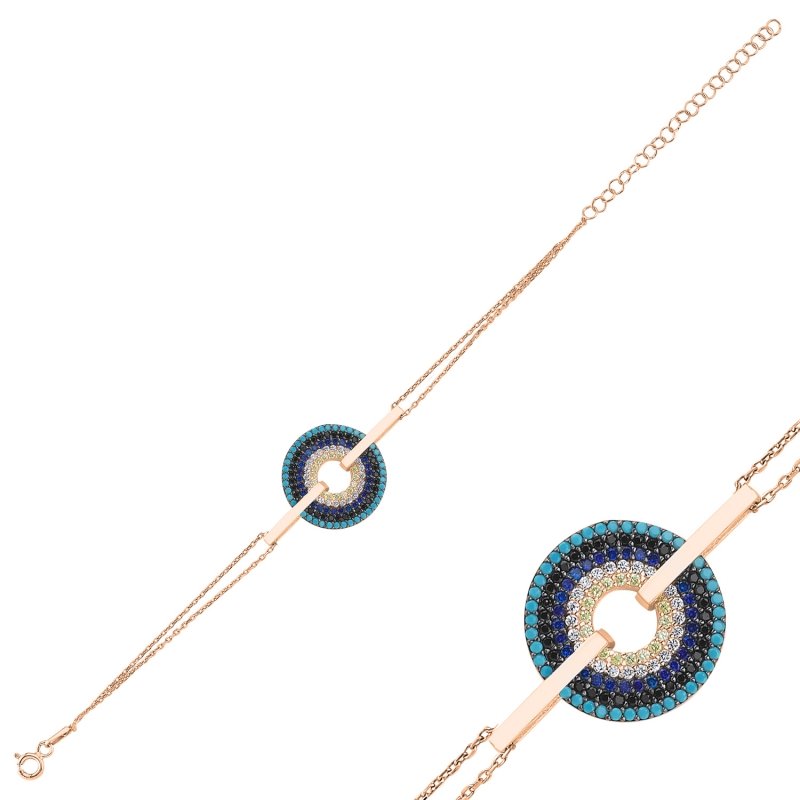 Movable Hoop Evil Eye CZ Bracelet - B86753