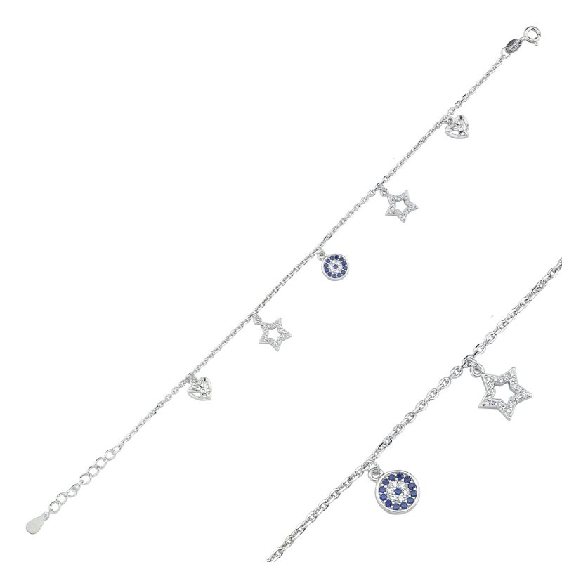 CZ Evil Eye, Star & Heart Bracelet - B87220