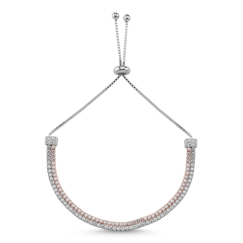 CZ 2 Lines Tennis Adjustable Sliding Bracelet - B87238