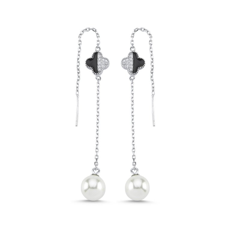 Pearl & CZ Dangle Earrings - E87302