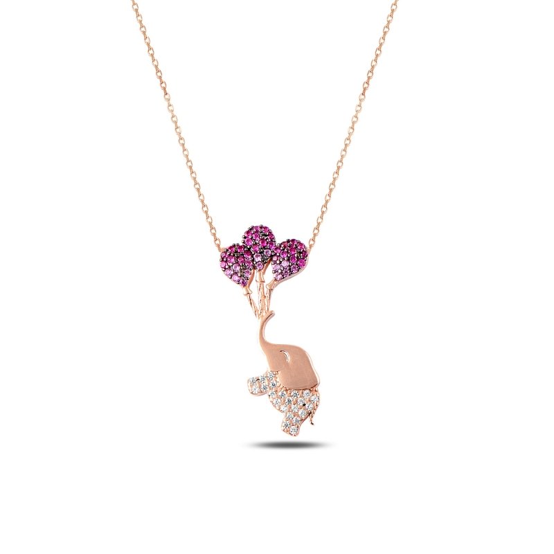 Shades Of Pink CZ Elephant & Balloon Necklace - N87524