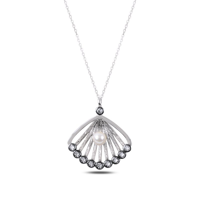 CZ & Pearl Oyster Clam Necklace - N87874