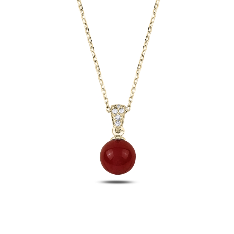 Red Agate Ball Necklace - N87898