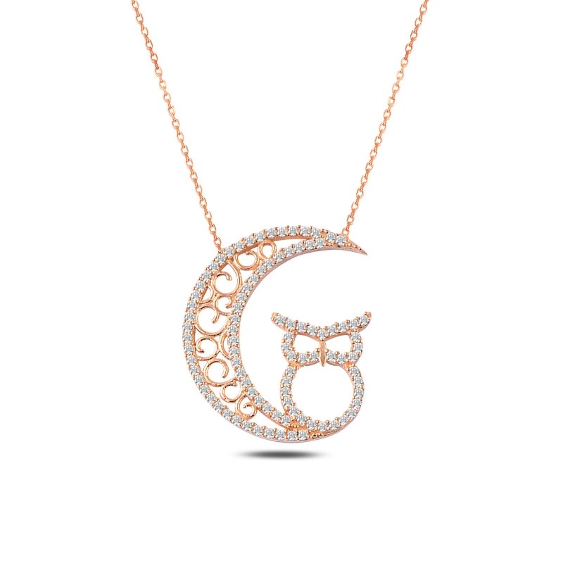 CZ Crescent & Owl Necklace - N88000